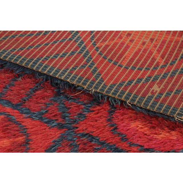 Red Vintage Swedish Rya Wool Rug by Rug & Kilim, Geometric, 1950–1959 For Sale - Image 8 of 9