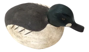 Unusual Nicely Made Vintage Hand Carved & Painted Wood Duck Decoy With Glass Eyes