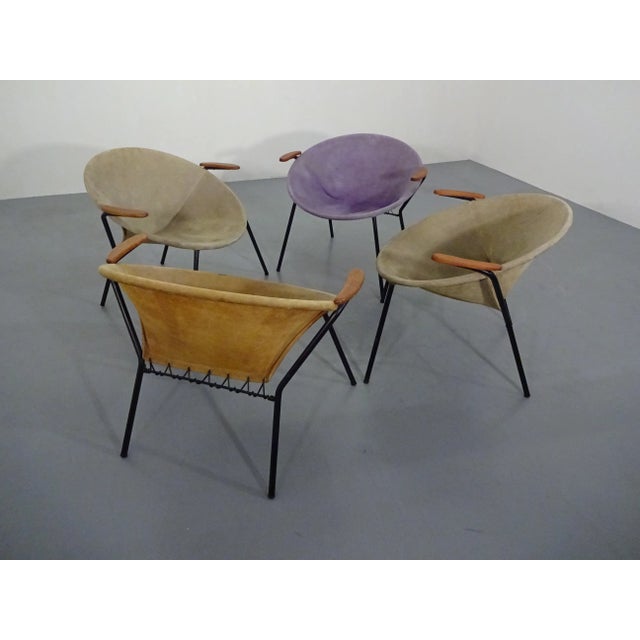 1950s Danish Sueded Balloon Chairs by Hans Olsen for LEA Furniture, 1950s, Set of 4 For Sale - Image 5 of 18