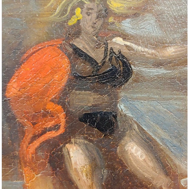 Reginald Marsh -Blonde Woman With a Red Cape on the Boardwalk -Oil Painting For Sale - Image 4 of 8