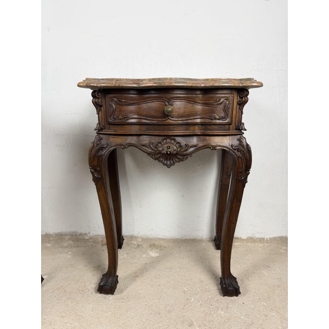 Brown French Louis XV Style Nightstands with Marble Tops, 1940s, Set of 2 For Sale - Image 8 of 16