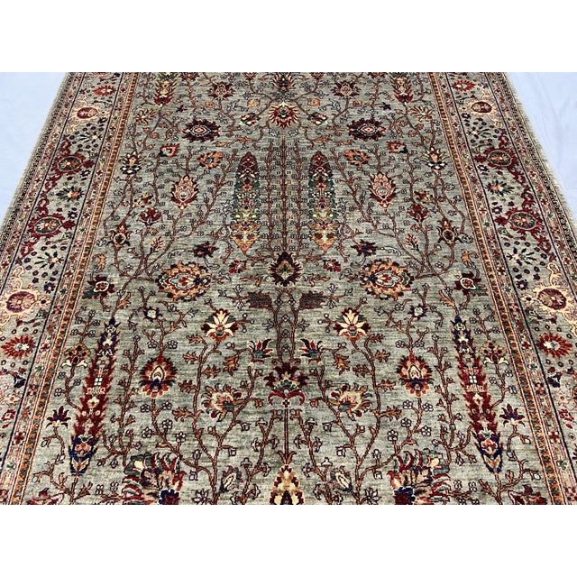 Art Deco Gray and Rust Persian Sultanabad Style Floral Rug - 6'9" X 9'11" For Sale - Image 3 of 11