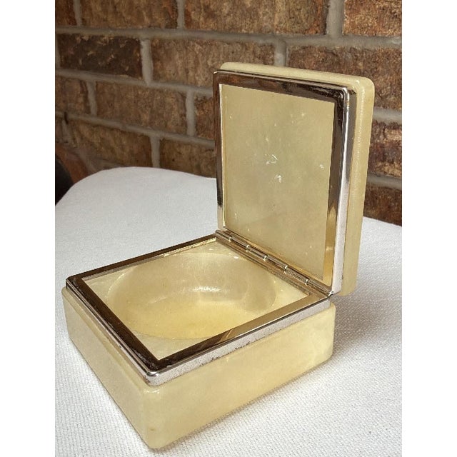 Shabby Chic Vintage Alabaster Trinket Box Cream Floral Violet Italy Square Stone For Sale - Image 3 of 16