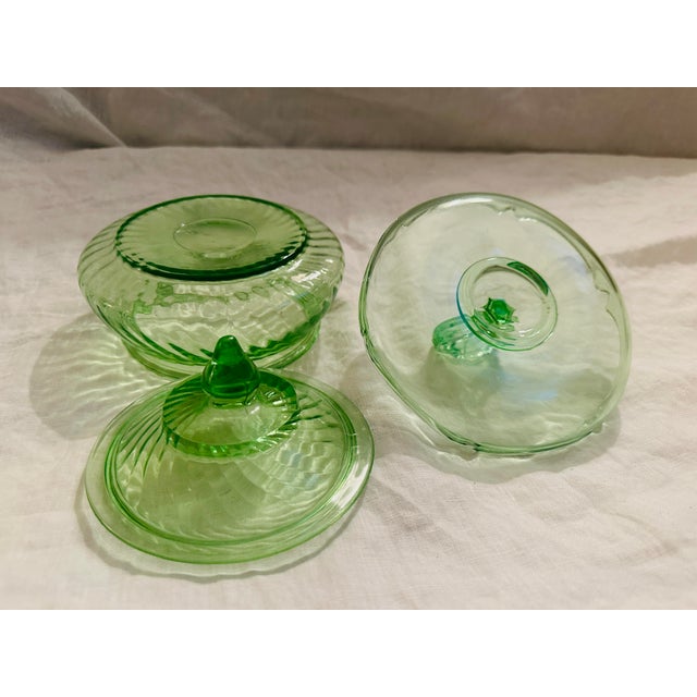 Farmhouse Vintage Anchor Hocking Spiral Green Candy Dish & Catch All Set For Sale - Image 3 of 5