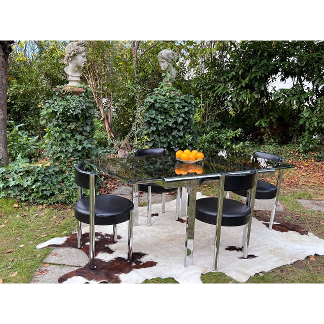 Postmodern Chrome & Glass Extendable Dining Table / Desk Table attributed to Milo Baughman, 1980s For Sale - Image 9 of 11