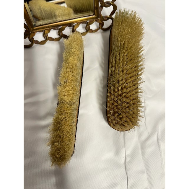 Victorian Victorian Brass Mirror Gentleman’s Vanity Set With Brushes - 3 Piece Set For Sale - Image 3 of 7