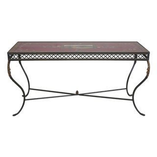 Stunning Hand Painted Top Iron Base Console Table For Sale