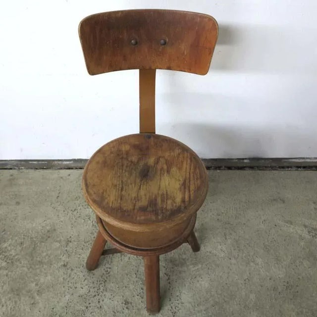 Mid-Century Modern Vintage German Adjustable Workshop Stool, 1930s For Sale - Image 3 of 14