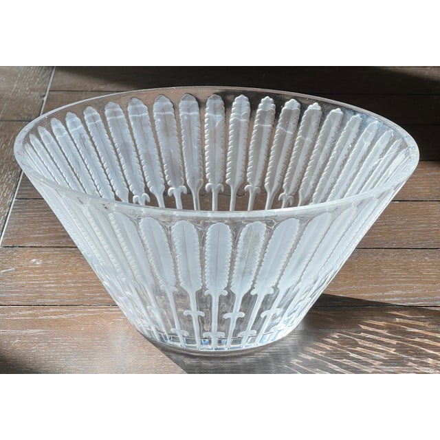 Vintage Lalique Crystal Feather Ears of Wheat 10" Diameter Centerpiece Bowl France For Sale In Houston - Image 6 of 10