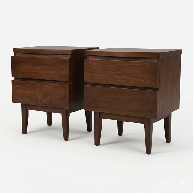 This 1960s vintage Mid Century Modern pair of nightstands features a clean, understated design that lets the natural...
