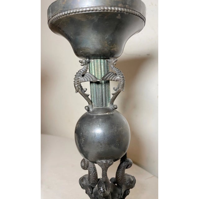 Antique 19th Century Silverplate Ornate Figural Dolphin Candlestick Holders For Sale - Image 4 of 11