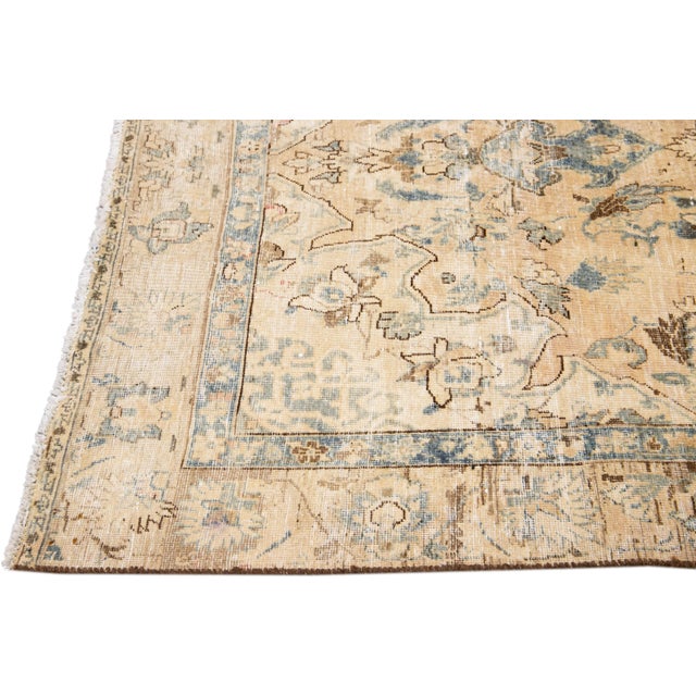 Vintage Distressed Handmade Medallion Beige Wool Runner For Sale - Image 4 of 9