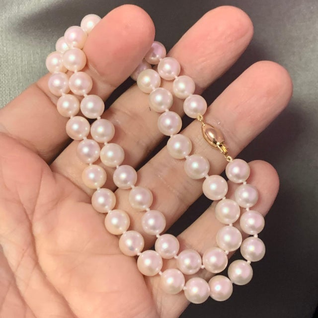 Metal Akoya Pearl Necklace 14k Yellow Gold Certified For Sale - Image 7 of 8