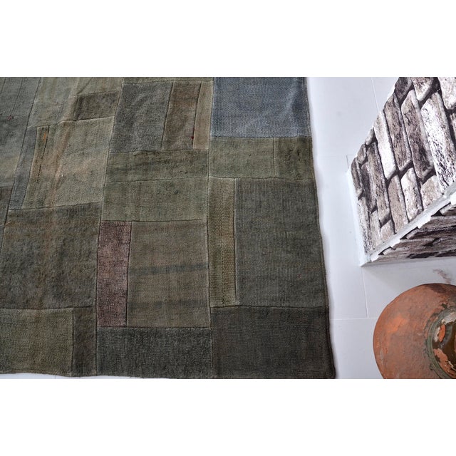 Khaki Oushak Vintage Handmade Hemp Rug For Sale - Image 8 of 9