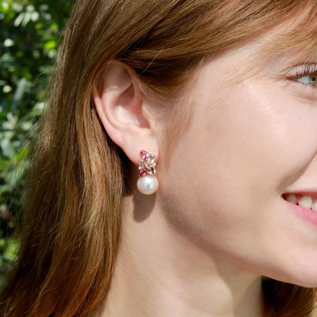 Not Yet Made - Made To Order Nina Zhou 5.30 CTW Morganite, Pink Tourmaline and Diamond Freshwater Pearl Convertible Drop Earrings For Sale - Image 5 of 13