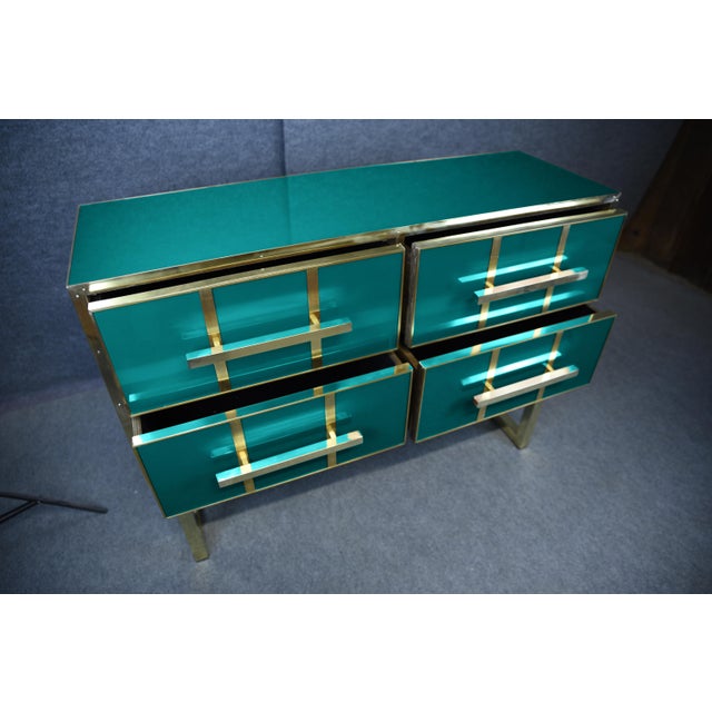 Italian Aqua Blue Murano Glass and Brass Four-Drawer Chest from Justfurnituress SRL For Sale - Image 4 of 9