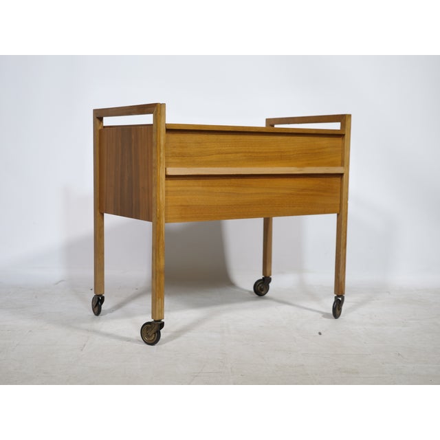 Wood Mid-Century Walnut Sewing Box on Casters, 1960s For Sale - Image 7 of 7