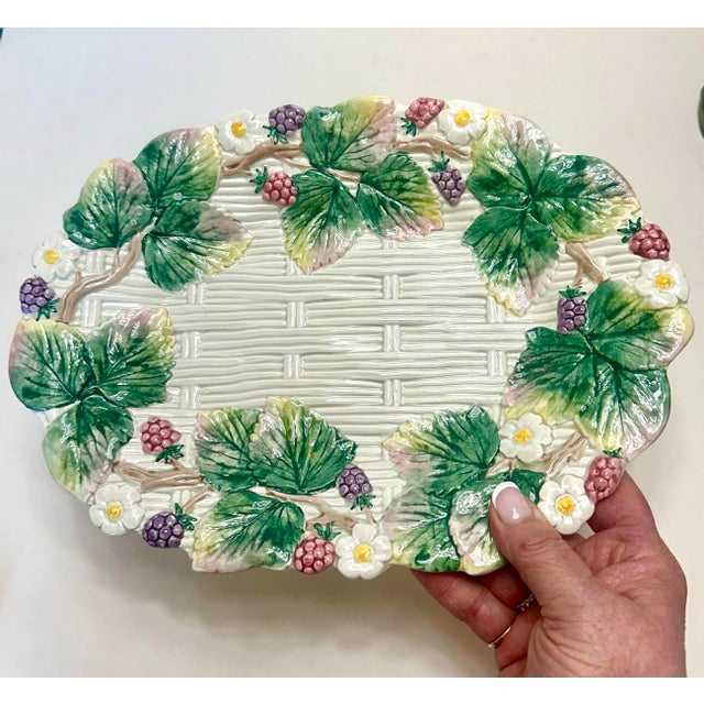 Fitz and Floyd Vintage Fitz & Floyd Wild Berries Ceramic Serving Platter – Basketweave Tray For Sale - Image 4 of 10