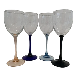 1990s Wine Glasses With Color Stems- Set of 4