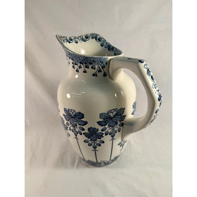 Vintage, French Digoin & Sarreguemines, Large Blue and White Pitcher For Sale In Salt Lake City - Image 6 of 6