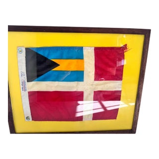 Vintage Nautical Signal Flag Burgee – Bahamas Courtesy — Framed Maritime Textile Art For Sale