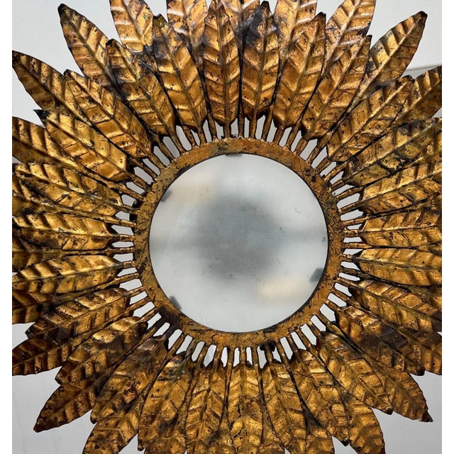 1950s Vintage Spanish Gilt Metal Sunburst Ceiling Fixture For Sale - Image 5 of 12