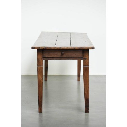2000 - 2009 Antique Oak Dining Table with Walnut Top and Drawer For Sale - Image 5 of 14