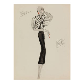 Vintage French Fashion Art Print – Art Deco Woman in White Jacket, 18" X 24" For Sale