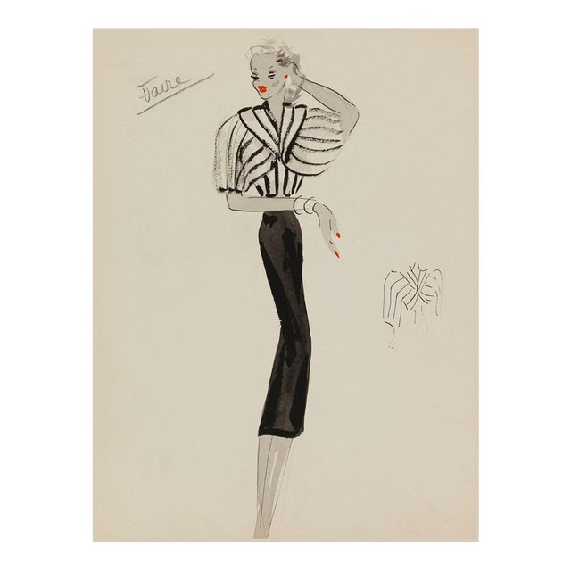 Vintage French Fashion Art Print – Art Deco Woman in White Jacket, 18" X 24" For Sale