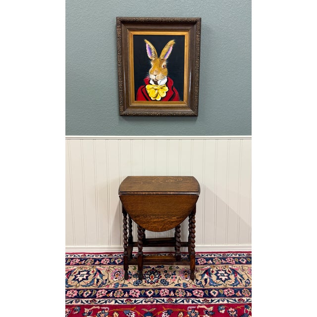 Wood Antique English Table Drop Leaf Gateleg Barley Twist Oak Oval C. 1920-30s For Sale - Image 7 of 18