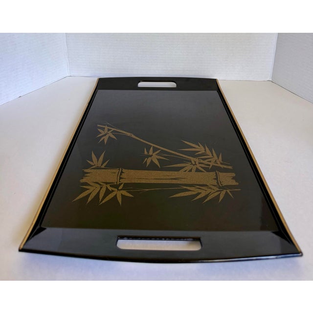 Vintage Marusei Japanese Black Serving Tray With Gold Bamboo Design For Sale In Los Angeles - Image 6 of 10