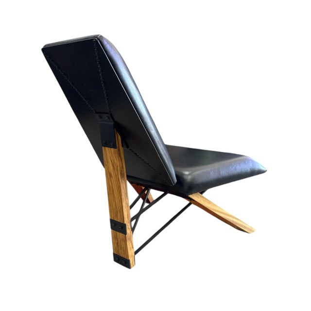 Adesso Hahn Black Leather Lounge Chair For Sale - Image 4 of 5