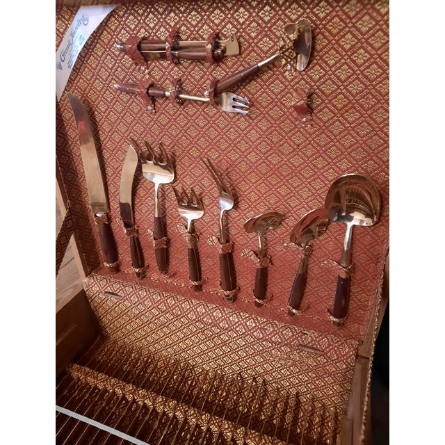 1970s Bangkok Thailand Bronze Silverware Flatware Set 136 Pieces
