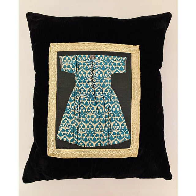 Black Vintage Ottoman Turkish Kaftan Silk Velvet Pillow For Sale - Image 8 of 8