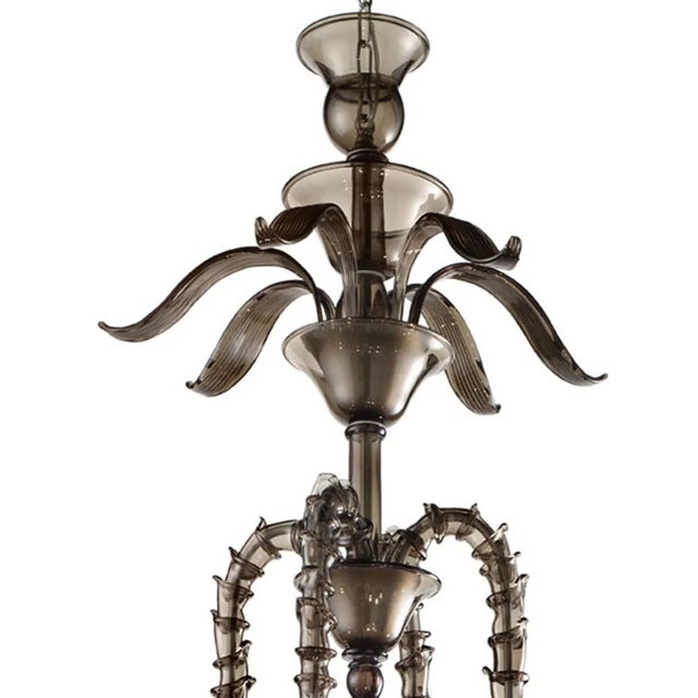 Venetian modern smoked-fumè “Ca’ Rezzonico” Murano glass chandelier . Traditional arms in "Ca' Rezzonico" in a new linear...