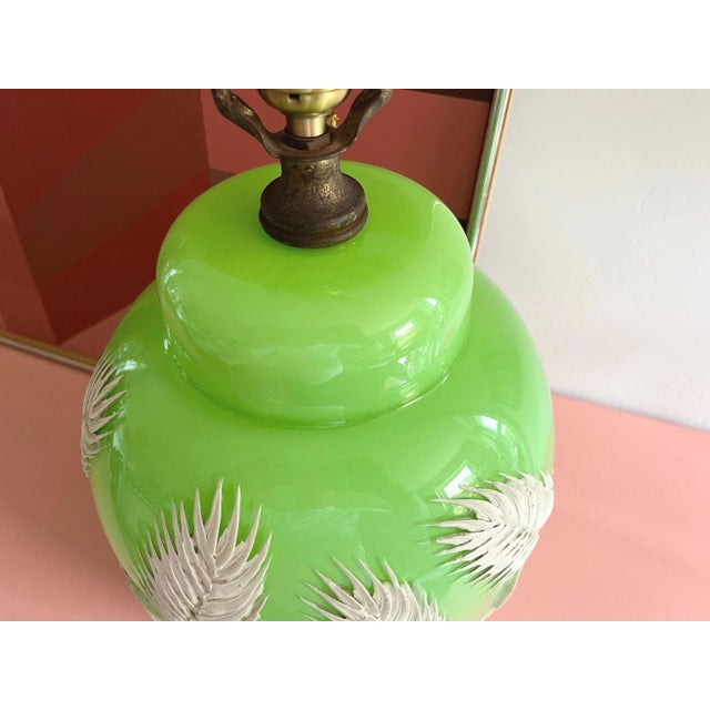 1970s Green Palm Ginger Lamp & Shade For Sale - Image 14 of 18