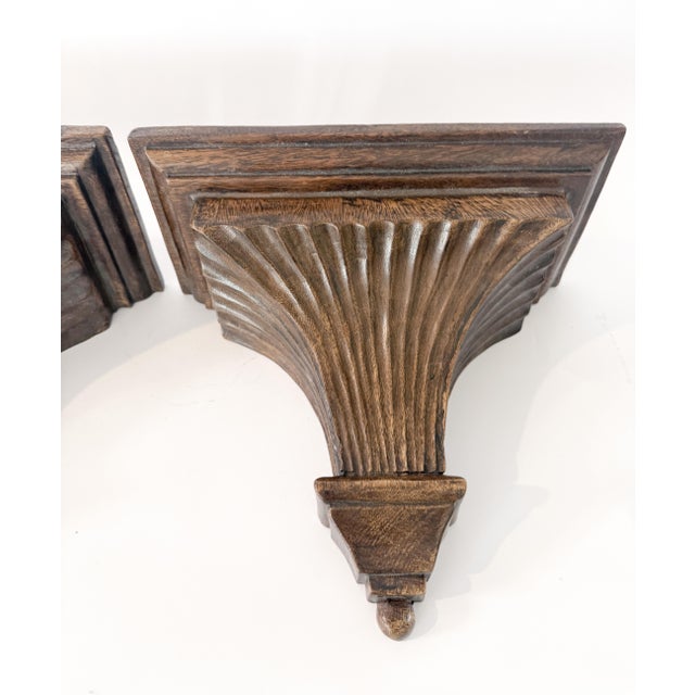Wood Antique Fluted Hand Carved Wood Wall Brackets For Sale - Image 7 of 12