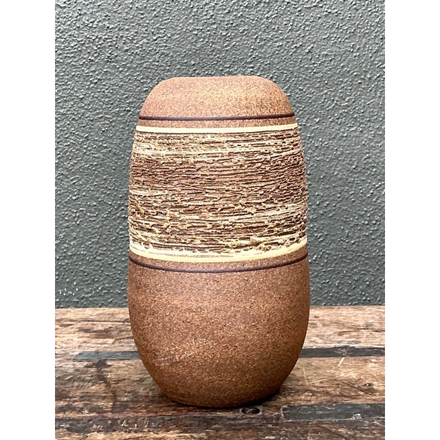 Vintage Textured Studio Pottery Vase For Sale - Image 11 of 12