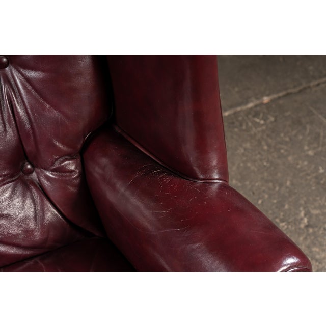 Mid 20th Century Tufted Leather Wingback Chesterfield Armchair With Ottoman in Oxblood For Sale - Image 12 of 15