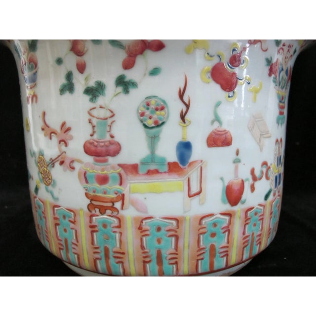 Ceramic Chinese Qing Dynasty Famille Rose Porcelain Precious Objects Jardiniere Planter For Sale - Image 7 of 8