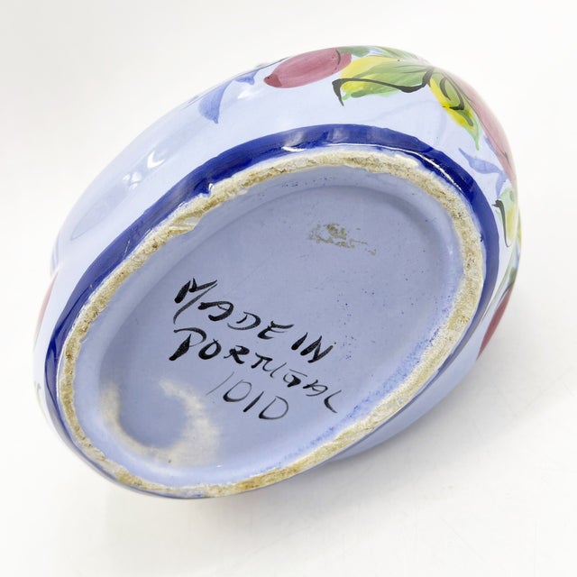 1990s Vintage MCM Portugal Blue Portuguese Hand Painted Pottery Swan Planter For Sale - Image 5 of 6