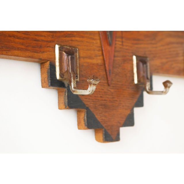 1920s Vintage Dutch Art Deco Amsterdam School Coat Rack in Oak, 1920 For Sale - Image 5 of 8
