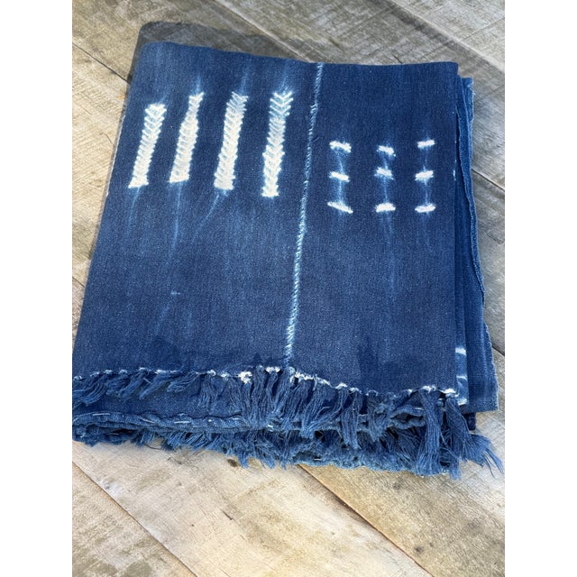 Mid 20th Century Vintage African Indigo Denim Shibori Mudcloth 60” L X 42” W Textile | No. 116 For Sale - Image 5 of 8