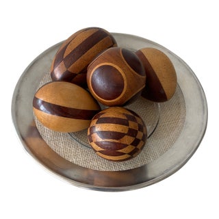 Antique Arts & Crafts Intarsia Inlay Turned Wood Darning Eggs, Set of 5 For Sale