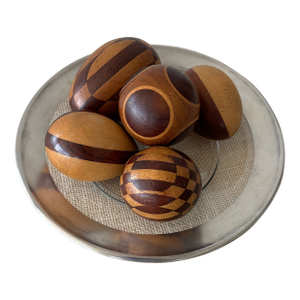 Antique Arts & Crafts Intarsia Inlay Turned Wood Darning Eggs, Set of 5