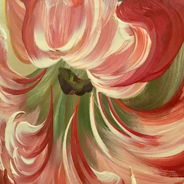 Contemporary Mid Century Original Oil Floral Painting on Silk, Framed For Sale - Image 3 of 6