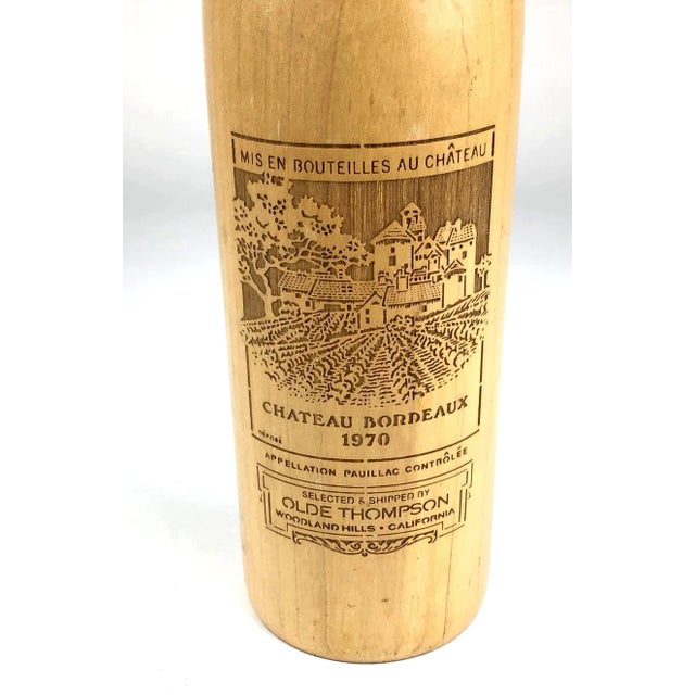 Rustic European Vintage Wood Peppermill Etched Wine Bottle Shape For Sale - Image 3 of 12