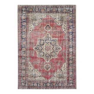 1970s Vintage Turkish Oushak Handmade Wool Cotton Red Area Rug For Sale
