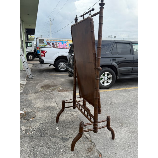 Victorian 20th C Faux Bamboo Wood Cheval Dressing Mirror For Sale - Image 3 of 8