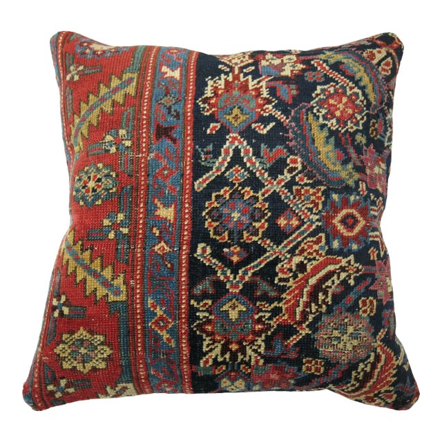 Traditional Navy Blue Antique Rug Pillow For Sale